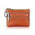 Genuine Leather Coin Purse Mini Wallet with Triple Zipper Pockets Key Ring Holder Pouch for Cash & Cards - Brown