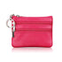 Genuine Leather Coin Purse Mini Wallet with Triple Zipper Pockets Key Ring Holder Pouch for Cash & Cards - Rose Red