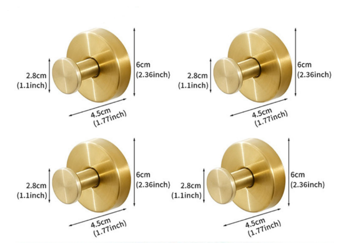 4-Pack Gold Stainless Steel Suction Cup Hooks - Heavy Duty Vacuum No-Drill Wall Hangers for Bathroom, Shower & Kitchen (Luxury Brushed Finish)