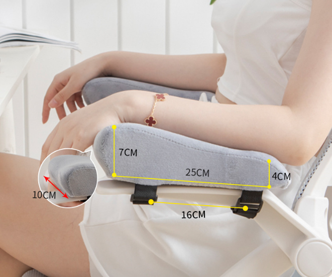 A Pair of Ergonomic Memory Foam Chair Armrest Pads (Curved PLUS) - Plush Velvet Elbow Support Cushions for Office & Gaming Chairs (Grey)