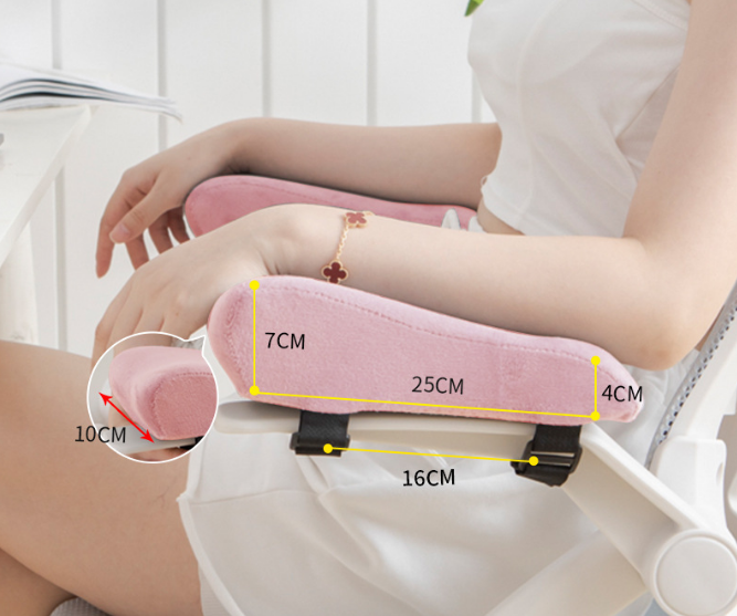 A Pair of Ergonomic Memory Foam Chair Armrest Pads (Curved PLUS) - Plush Velvet Elbow Support Cushions for Office & Gaming Chairs (Pink)