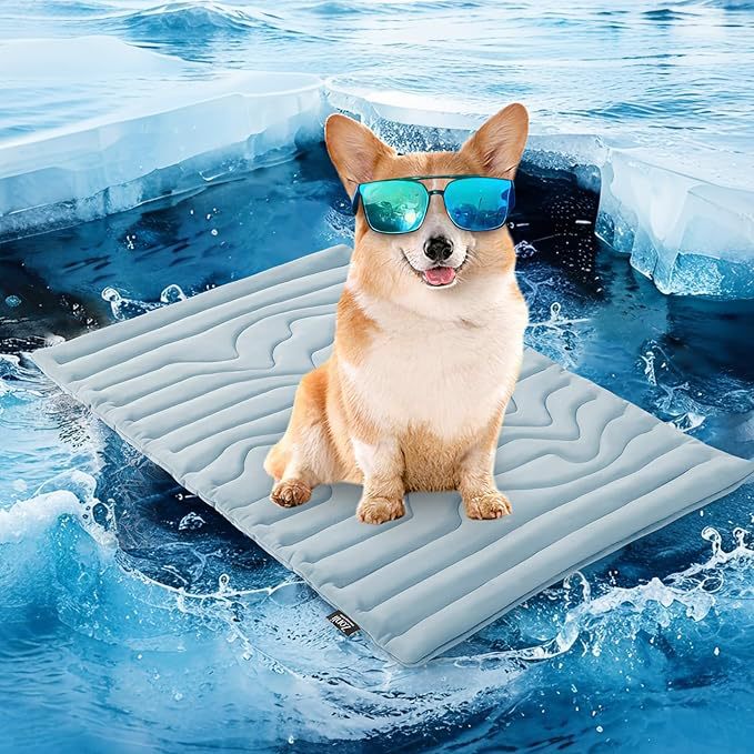 Pet Cooling Mat Self Cooling Pad for Dogs Cats Dual Sided Summer Sleeping Bed Blue Small (51x41cm)