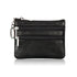 Genuine Leather Coin Purse Mini Wallet with Triple Zipper Pockets Key Ring Holder Pouch for Cash & Cards - Black