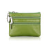 Genuine Leather Coin Purse Mini Wallet with Triple Zipper Pockets Key Ring Holder Pouch for Cash & Cards - Green