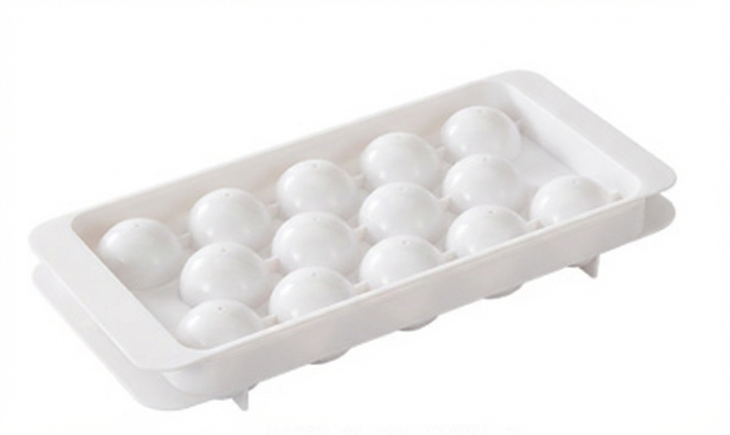 2 PCS Round Ice Cube Trays with Lids 14 Cavity Sphere Ice Ball Maker Mould Stackable Hard Plastic Easy Release for Whiskey Cocktails White