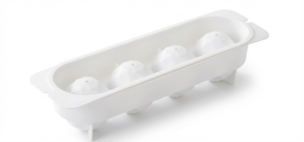 2 PCS Large Diamond Ice Cube Trays with Lids 4 Cavity Geometric Sphere Ice Ball Maker Mould Stackable Hard Plastic for Whiskey Cocktails White