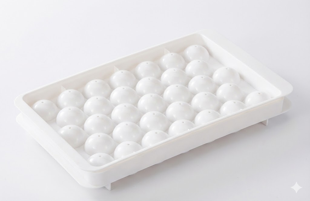 2 PCS Round Ice Cube Trays with Lids 33 Cavity Sphere Ice Ball Maker Mould Stackable Hard Plastic Easy Release for Cocktails Whiskey White