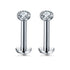 2 PCS Internally Threaded Labret Studs - 16G 8mm Stainless Steel Flat Back with 3mm CZ Crystal - Silver Tone Body Piercing for Lip Tragus Helix
