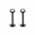 2 PCS Internally Threaded Labret Studs - 16G 8mm Stainless Steel Flat Back with 3mm CZ Crystal - Black Tone Body Piercing for Lip Tragus Helix
