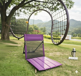Portable Ground Chair with Back Support - Foldable Outdoor Floor Seat with Sturdy Iron Frame - Purple Oxford Fabric for Picnics, Festivals & Camping