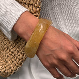 Chunky Resin Bangle Bracelet - Irregular Geometric Square Cuff - Yellow Tortoiseshell Tone Wide Wristwear for Women