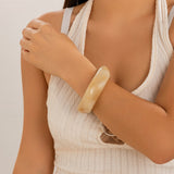 Chunky Resin Bangle Bracelet - Irregular Geometric Square Cuff - Beige Tortoiseshell Tone Wide Wristwear for Women