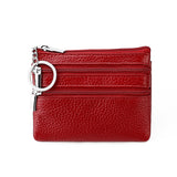 Genuine Leather Coin Purse Mini Wallet with Triple Zipper Pockets Key Ring Holder Pouch for Cash & Cards - Burgundy