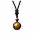 Handmade Woven Tiger Eye Stone Pendant Necklace Vintage Natural 12mm Gemstone Jewelry for Men and Women Simple Retro Style Accessory