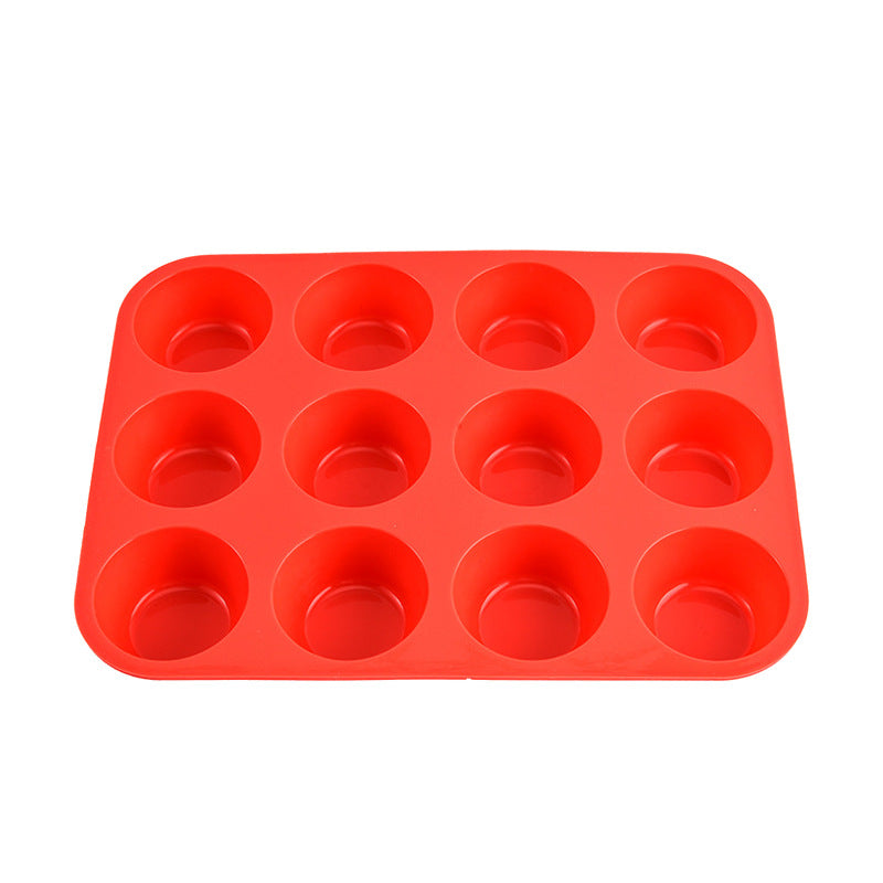 12-Cup Silicone Muffin Pan - Non-Stick Red Baking Mould for Cupcakes, Egg Bites & Tarts - Food Grade, Heat Resistant & Dishwasher Safe (29.5cm)