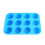 12-Cup Silicone Muffin Pan - Non-Stick Blue Baking Mould for Cupcakes, Egg Bites & Tarts - Food Grade, Heat Resistant & Dishwasher Safe (29.5cm)