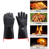 16 Inch Neoprene Heat Resistant BBQ Gloves - Waterproof & Oil Proof Long Sleeve Mitts - Extreme Heat Protection for Grilling, Boiling Water & Industrial Use (Black)
