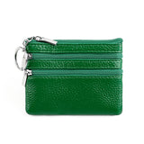 Genuine Leather Coin Purse Mini Wallet with Triple Zipper Pockets Key Ring Holder Pouch for Cash & Cards - Bright Green