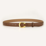 Womens Genuine Leather Belt Caramel C-Shape Gold Buckle Waist Strap for Jeans & Dresses Classic Fashion Accessory