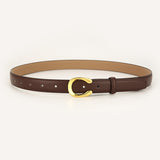 Womens Genuine Leather Belt Coffee C-Shape Gold Buckle Waist Strap for Jeans & Dresses Classic Fashion Accessory