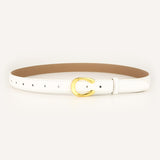 Womens Genuine Leather Belt White C-Shape Gold Buckle Waist Strap for Jeans & Dresses Classic Fashion Accessory