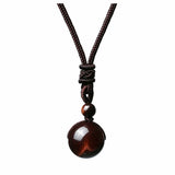 Natural Red Tiger Eye Necklace 16mm Round Stone Pendant Hand Braided Rope Lucky Protection Amulet Jewellery Gift for Men & Women