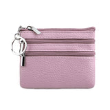 Genuine Leather Coin Purse Mini Wallet with Triple Zipper Pockets Key Ring Holder Pouch for Cash & Cards - Lavender purple