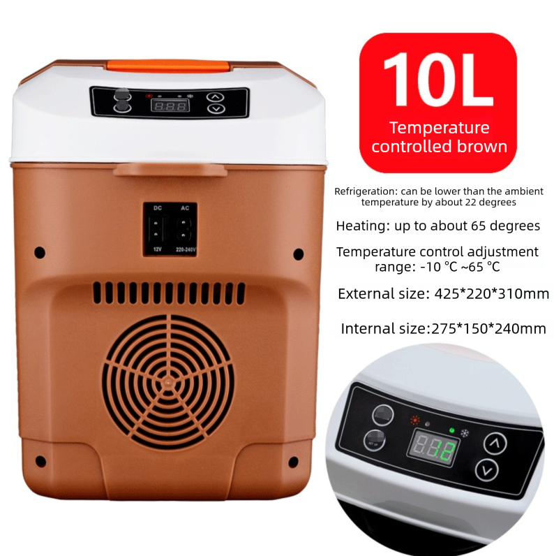 10L Portable Electric Cooler & Warmer Car Fridge with Digital Display 12V/240V Dual Power for Camping Road Trips & Home Office Brown