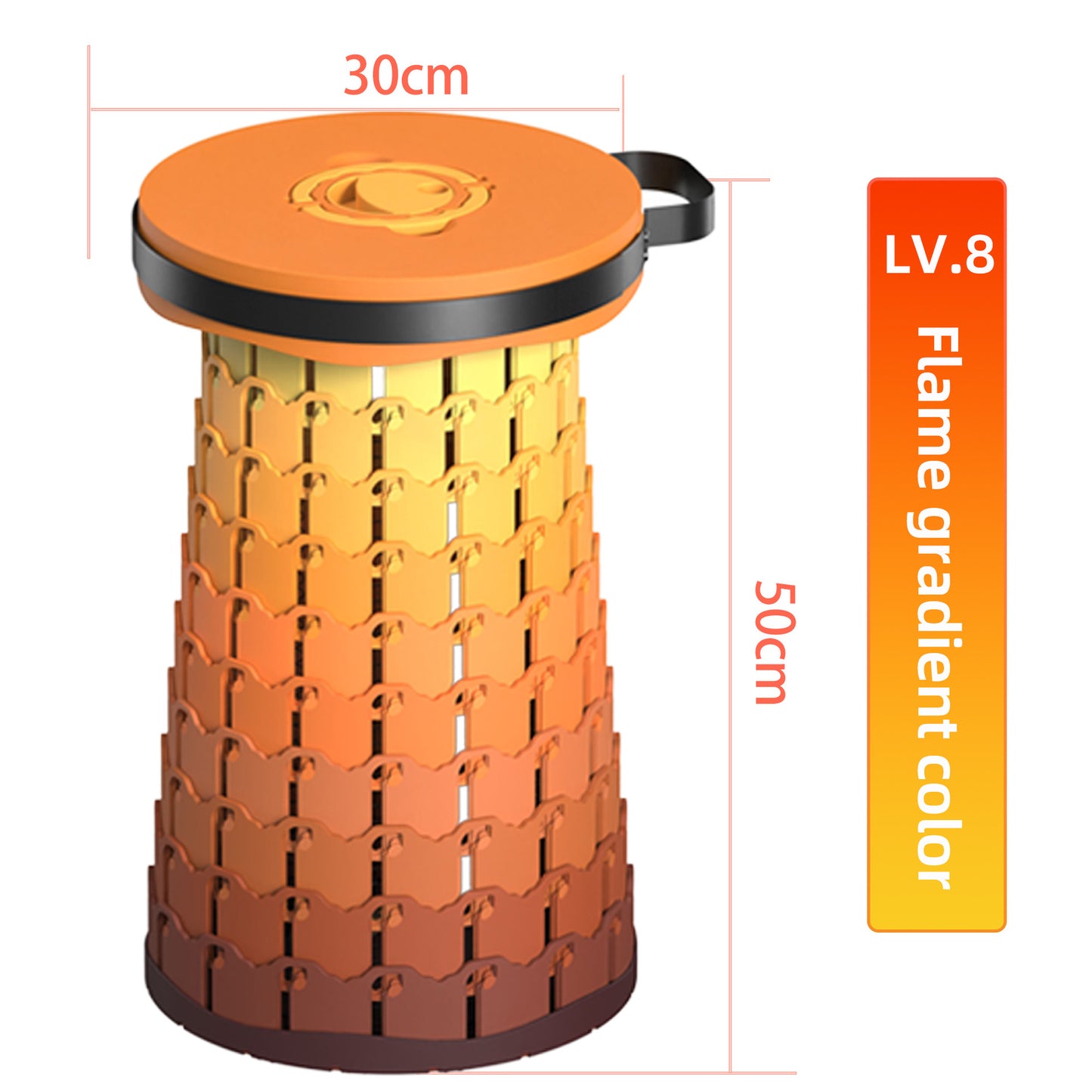 Portable Retractable Stool MAX Gen 8 Telescopic Camping Seat 50cm Tall Extra Wide Heavy Duty for Fishing BBQ & Outdoor Events Flame Gradient