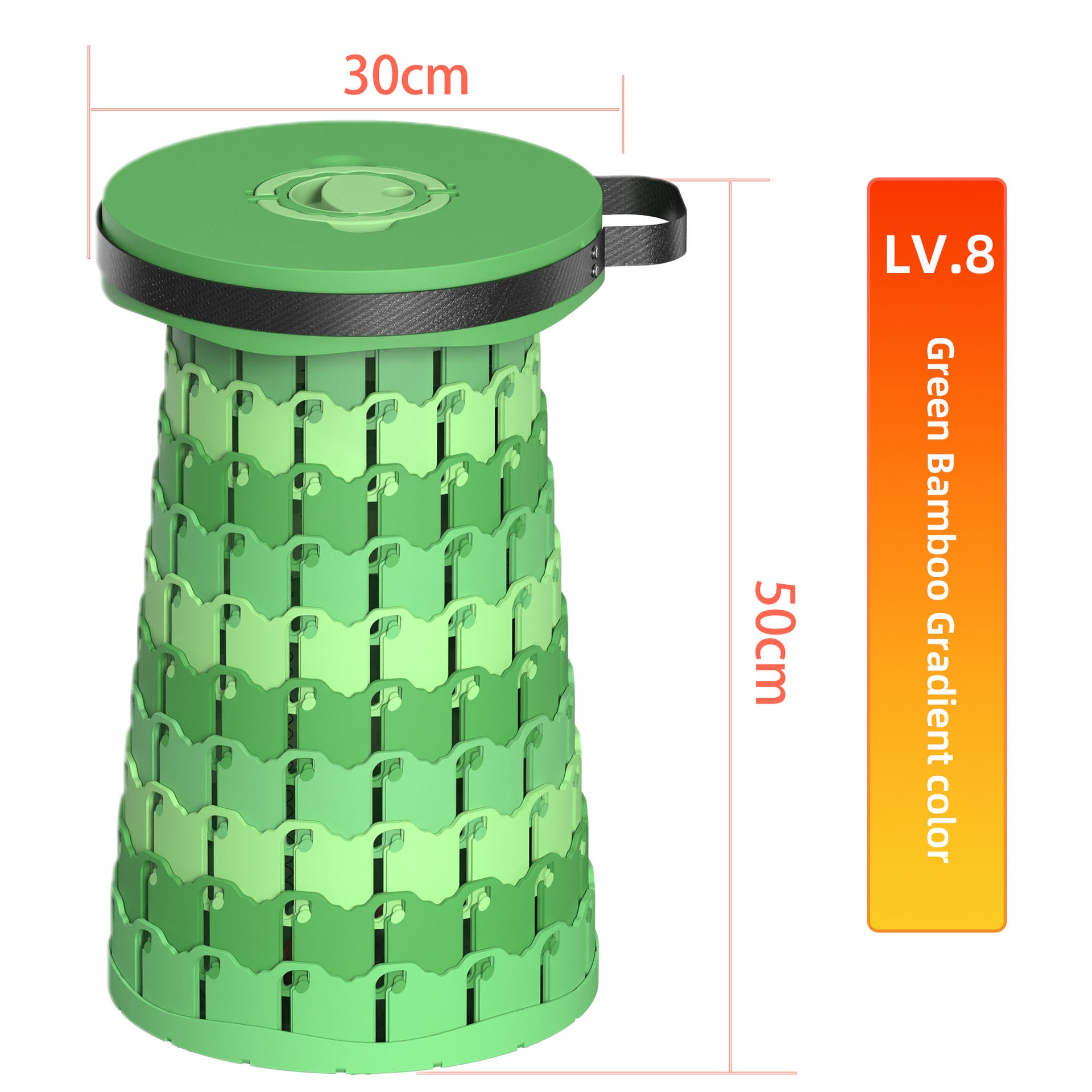 Portable Retractable Stool MAX Gen 8 Telescopic Camping Seat 50cm Tall Extra Wide Heavy Duty Green Bamboo Gradient for Fishing & Gardening