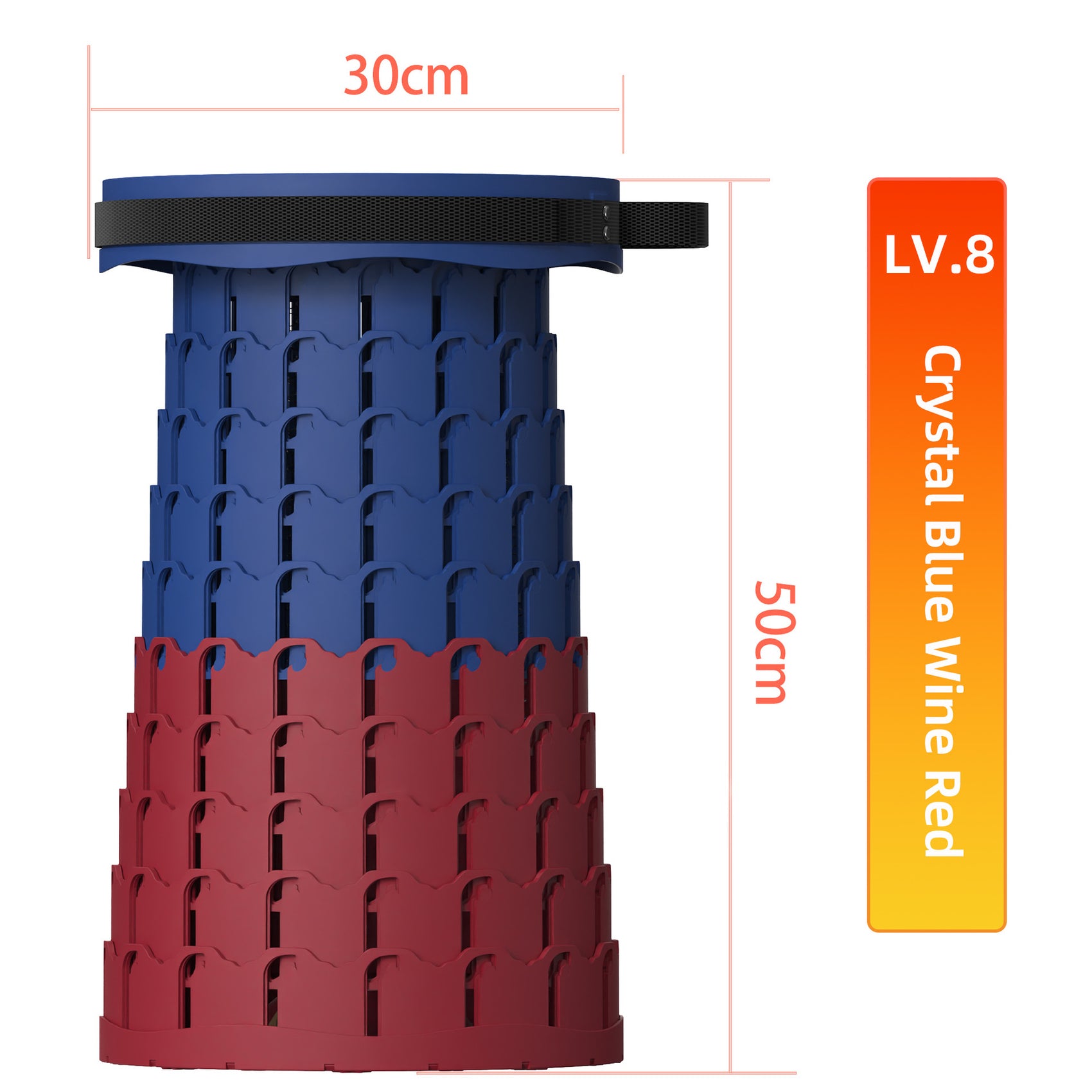 Portable Retractable Stool MAX Gen 8 Telescopic Camping Seat 50cm Tall Extra Wide Heavy Duty Crystal Blue & Wine Red for Fishing & Events