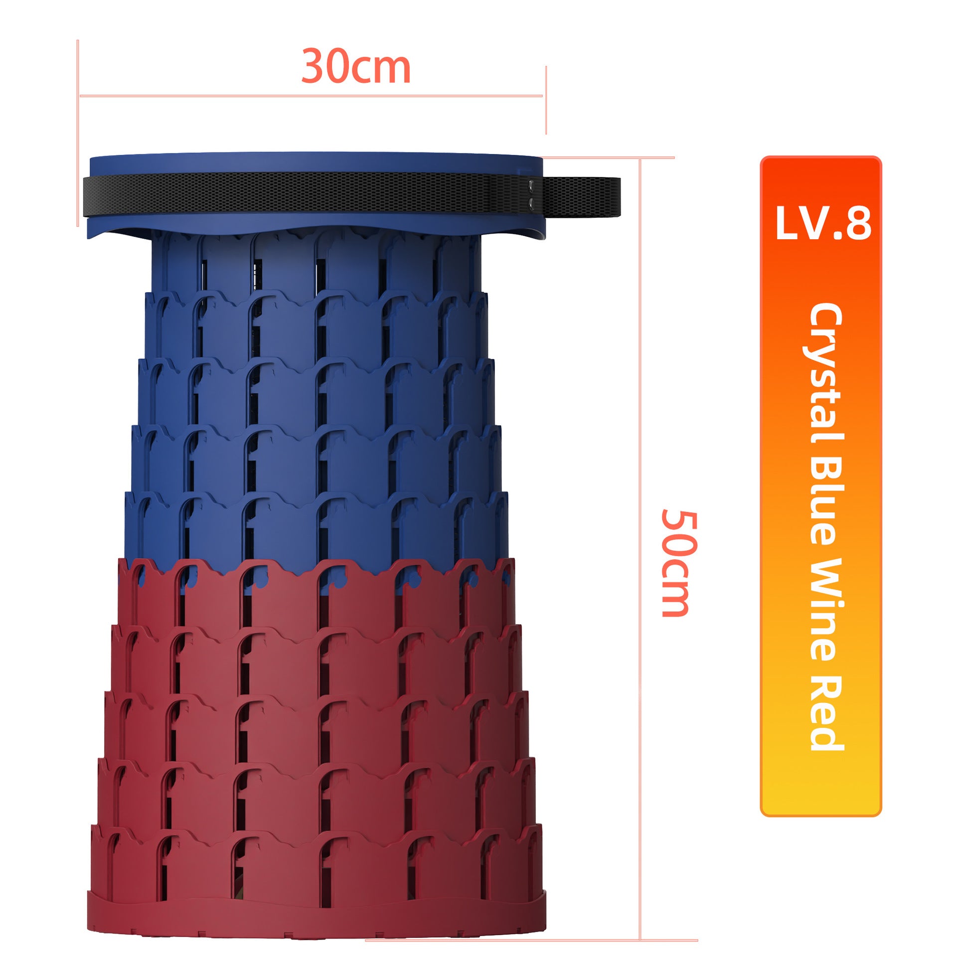 Portable Retractable Stool MAX Gen 8 Telescopic Camping Seat 50cm Tall Extra Wide Heavy Duty Crystal Blue & Wine Red for Fishing & Events