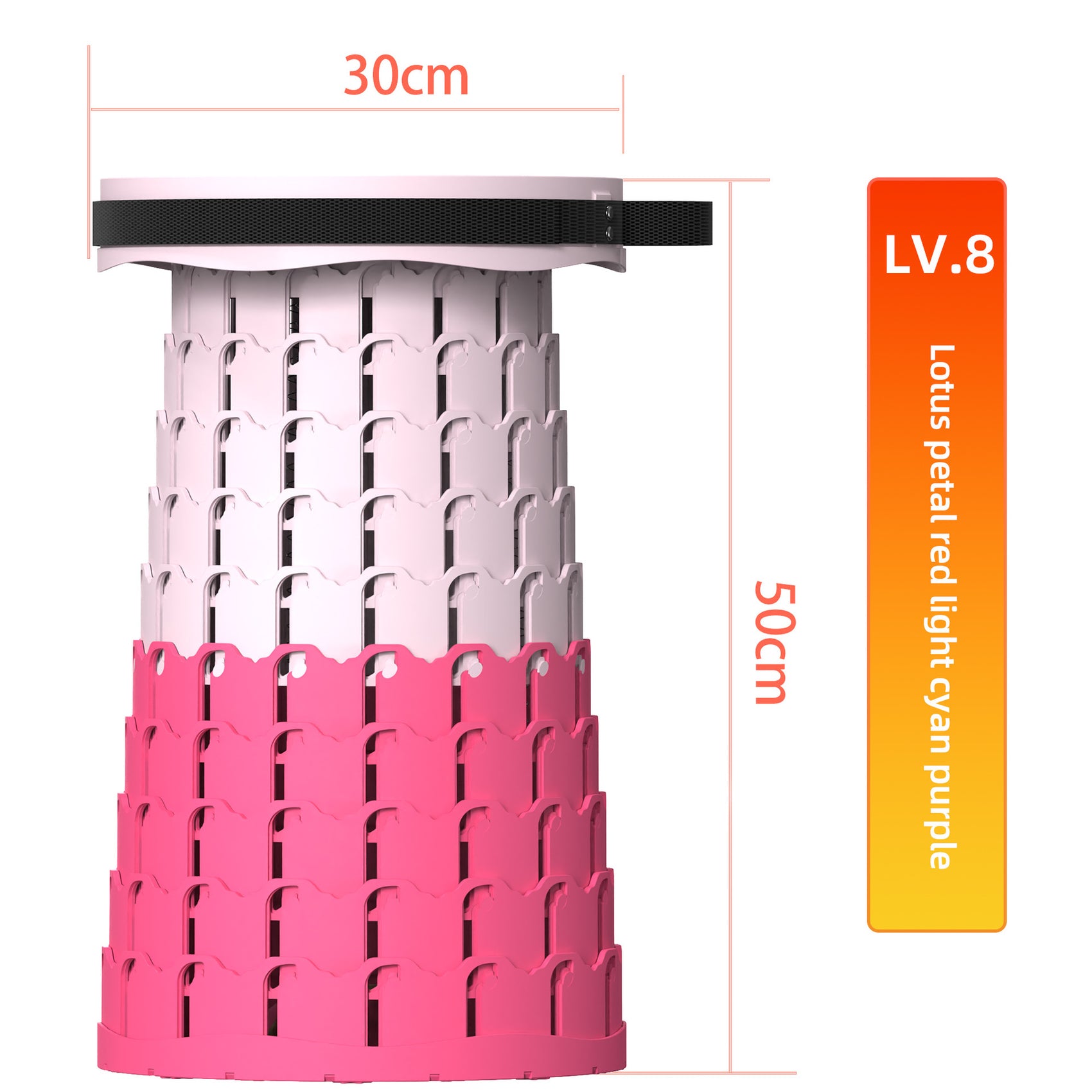 Portable Retractable Stool MAX Gen 8 Telescopic Camping Seat 50cm Tall Extra Wide Heavy Duty Lotus Pink & Purple Gradient for Outdoor & Travel