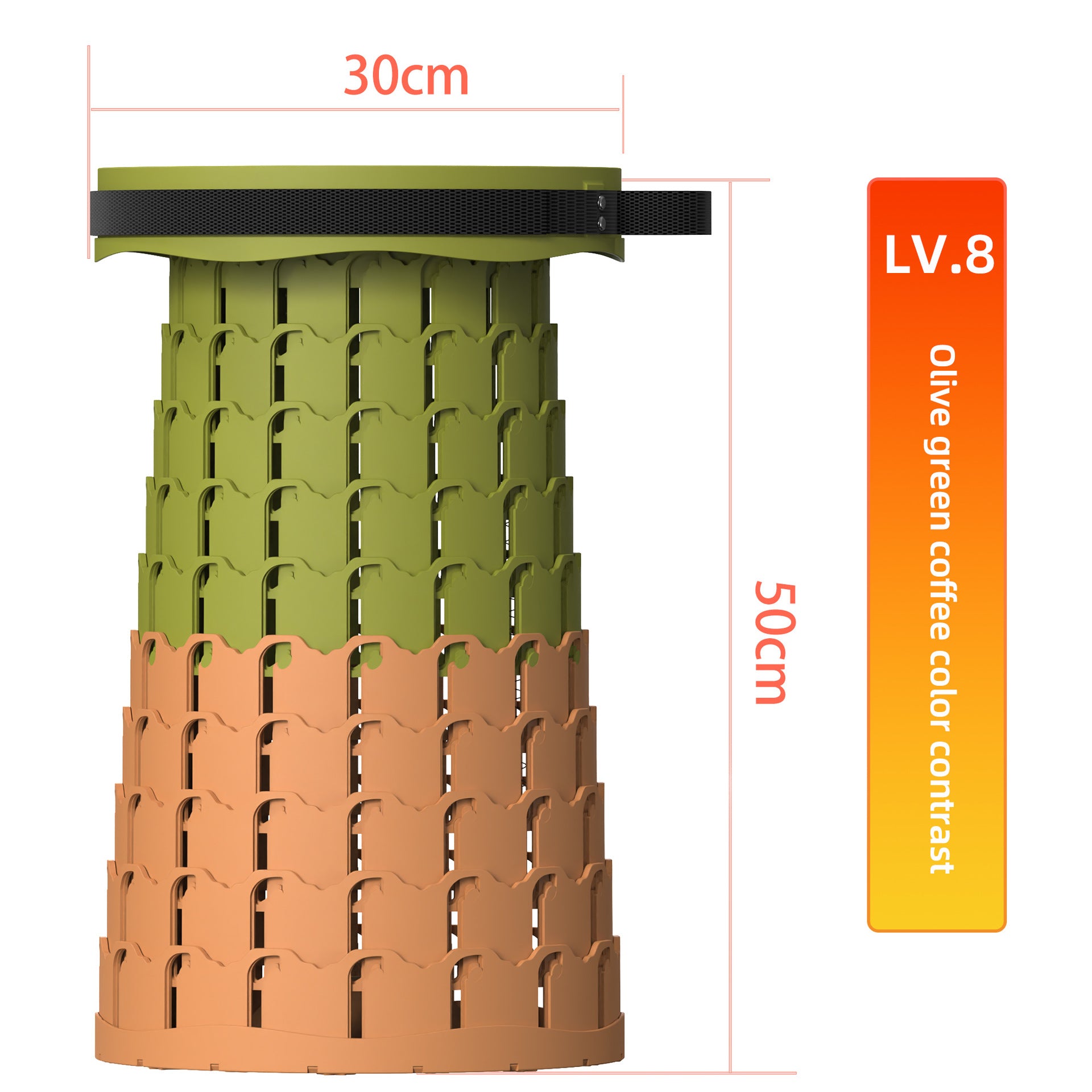 Portable Retractable Stool MAX Gen 8 Telescopic Camping Seat 50cm Tall Extra Wide Heavy Duty Olive Green & Coffee for Bush Camping & Fishing