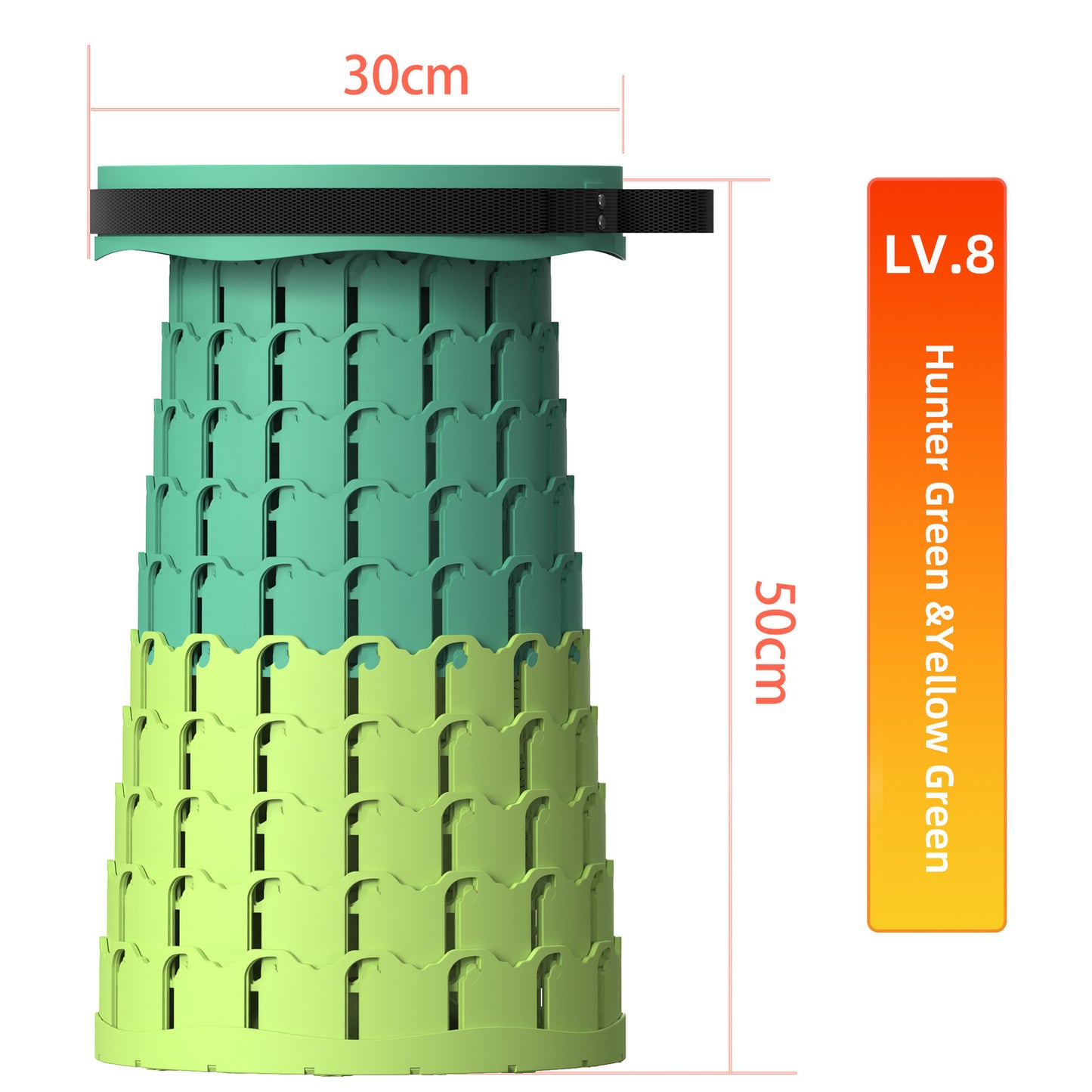 Portable Retractable Stool MAX Gen 8 Telescopic Camping Seat 50cm Tall Extra Wide Heavy Duty Hunter & Yellow Green for Fishing & Gardening
