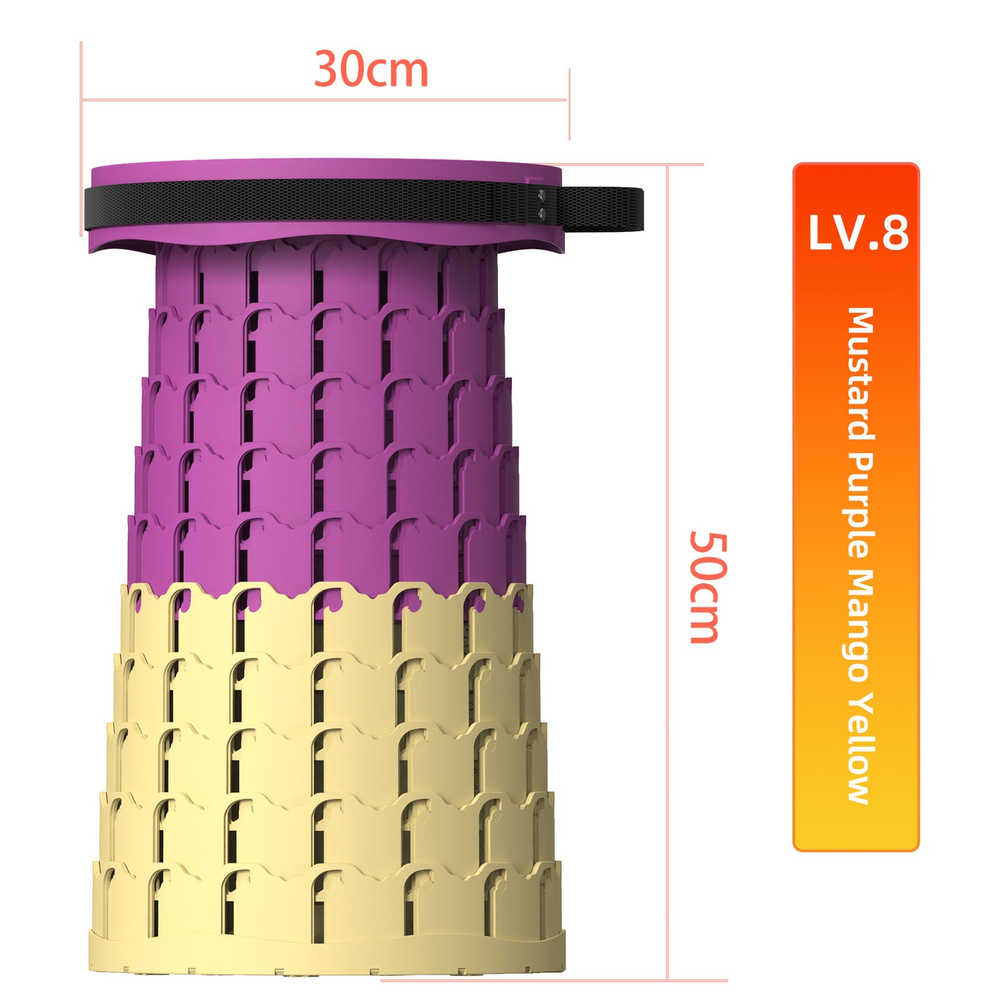 Portable Retractable Stool MAX Gen 8 Telescopic Camping Seat 50cm Tall Extra Wide Heavy Duty Mustard Purple & Mango Yellow for Camping & Festivals
