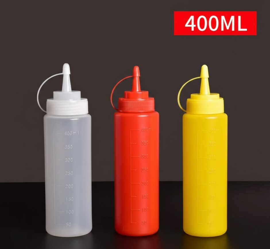 3 PCS Squeeze Sauce Bottle Set 400ml White Red Yellow Leakproof Condiment Dispenser for Salad Dressing Ketchup Mustard