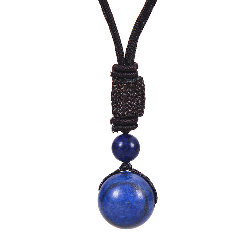 Natural Lapis Lazuli Pendant Necklace 10mm Bead Handmade Woven Adjustable Cord Retro Style for Men & Women Gift