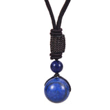Natural Lapis Lazuli Pendant Necklace 14mm Bead Handmade Woven Adjustable Cord Retro Style for Men & Women Gift