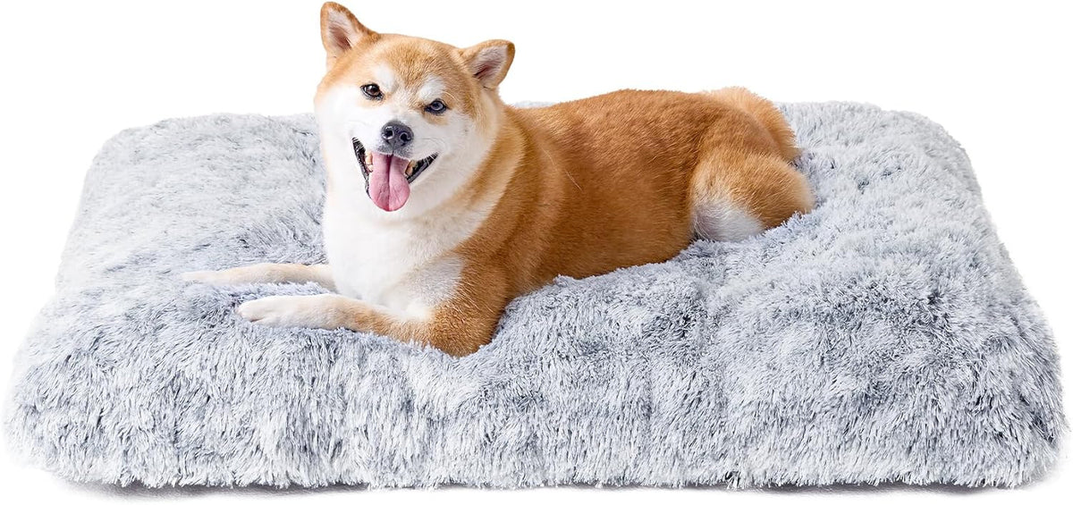 Luxury Long Plush Pet Bed Mat Faux Fur Crate Pad 125x85cm Light Grey XXXL Soft Warm Cushion for Giant Breeds