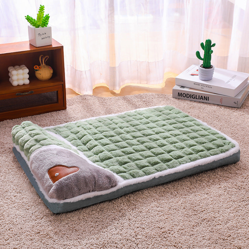 Thickened Pet Sofa Bed XXL Size 100x70cm Green Dog Mat with Integrated Pillow Soft Washable Sleeping Pad for Dogs and Cats All Season Comfort