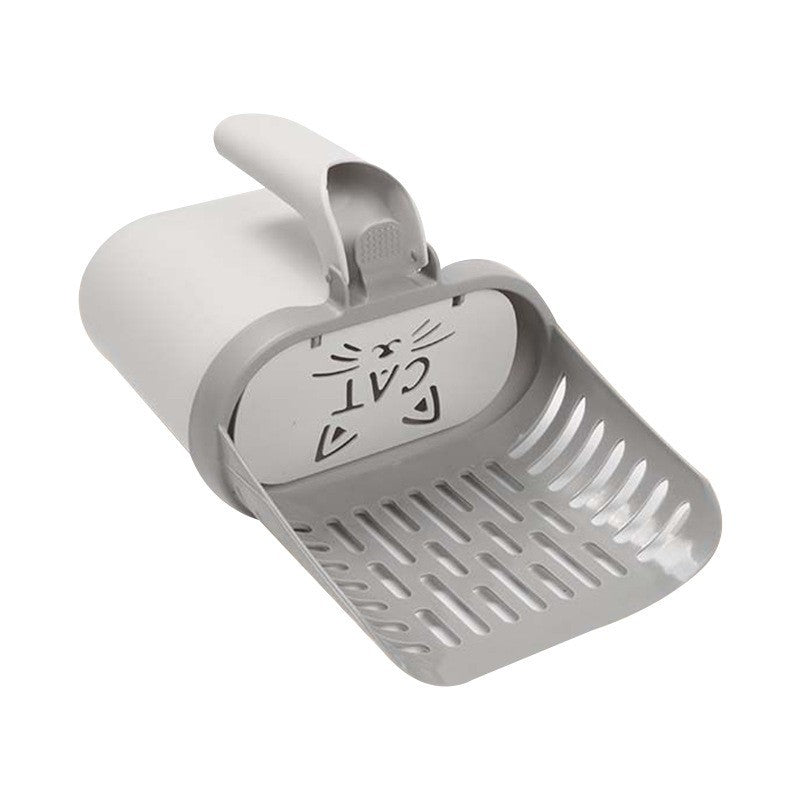 2-in-1 Cat Litter Scoop with Integrated Waste Bin Detachable Sifter Shovel Anti-Reflux Baffle Large Capacity Grey (Bags Not Included)