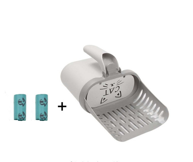 2-in-1 Cat Litter Scoop with Integrated Waste Bin & 2 Rolls Refill Bags Detachable Sifter Shovel Anti-Reflux Baffle Grey