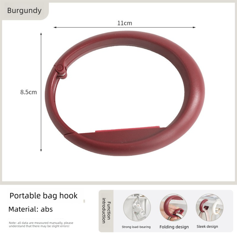 2 PCS Portable Purse Bag Hook Hanger Table Edge Holder Burgundy Foldable Non-Slip Clip for School Desk Office & Cafe