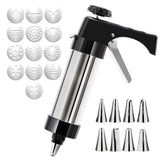 Stainless Steel Cookie Press Maker Kit with 13 Disc Molds and 8 Icing Tips Black Manual Biscuit Machine Set