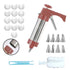 Stainless Steel Cookie Press Maker Kit Red Biscuit Machine with 13 Disc Molds 8 Icing Tips and Sponge Cleaning Brush