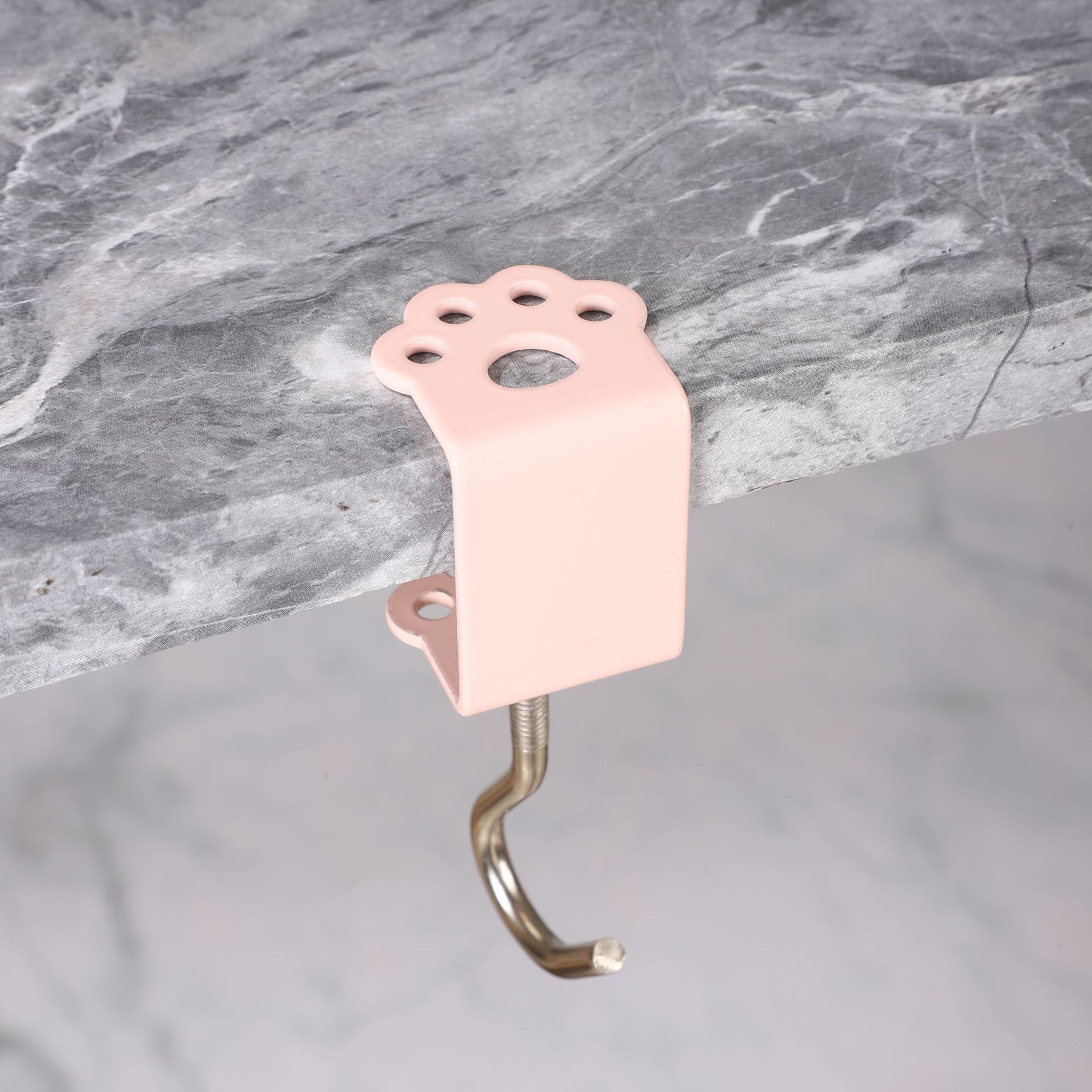 Macaron Paw Table Side Hook 2-Piece Set Adjustable Desk Hanging Clamp No-Drill Portable Bag Hook Light Pink