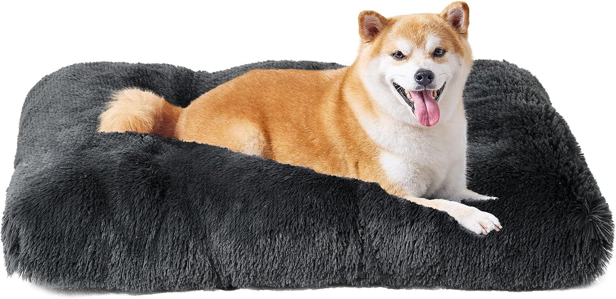 Luxury Long Plush Pet Bed Mat Faux Fur Crate Pad 125x85cm Dark Grey XXXL Soft Warm Cushion for Giant Breeds