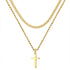Double Layer Gold Tone Cross Pendant Necklace Set Cuban Link & Rope Chain 40-45cm Layered Fashion Jewellery