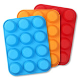 3 PCS Food Grade Silicone Cake Mould 12 Cup Round Cupcake Pan  Blue Red and Orange Easy Release Non Stick Baking Trays